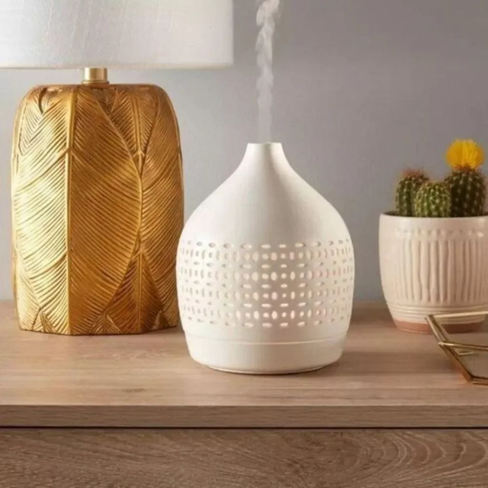 300ml Cutout Ceramic Color-Changing Oil Diffuser White Internal Light‎